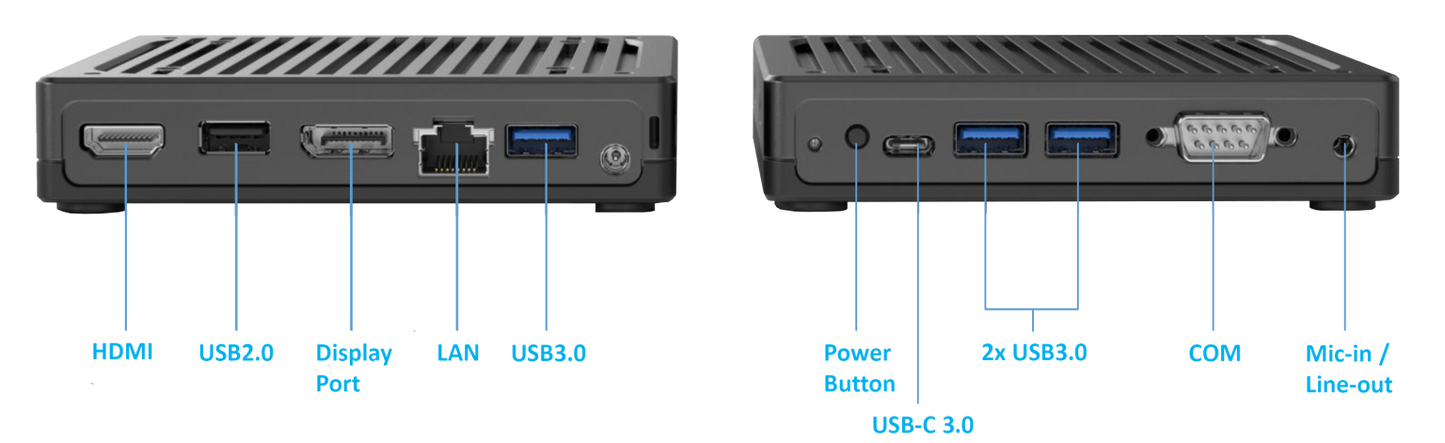 Flytech KPC2-F38, Celeron J6412, 8G DDR4, 128G SSD, WiFi6 & BT 5.2, 1xUSB-C 2xHDMI, Fanless. Win11